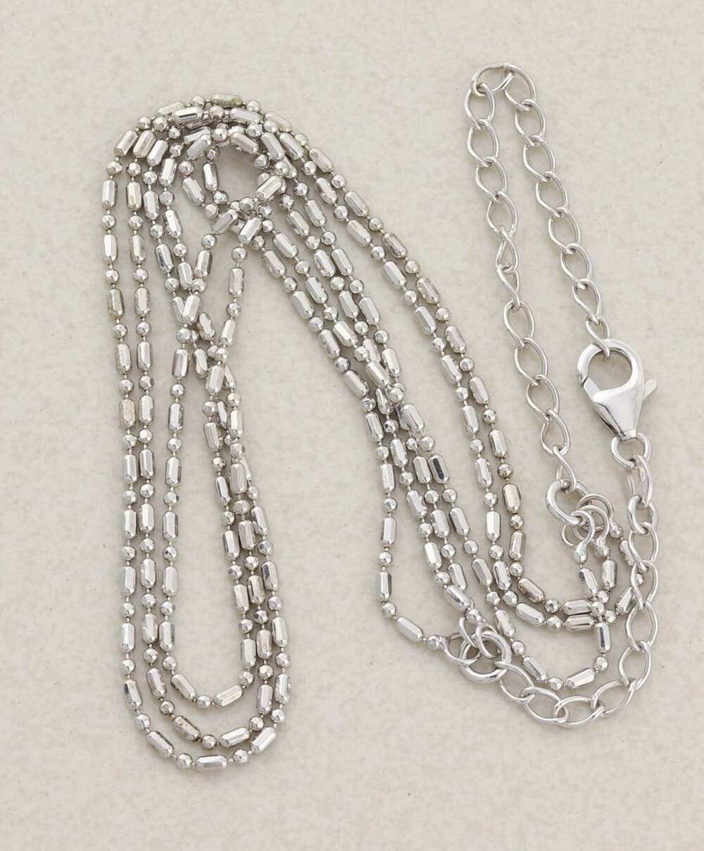 Sterling Silver Shiny Beaded Three Chain Necklace Choker 13" to 16" Adjustable